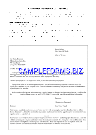 Thank You for the Interview Letter Example pdf free